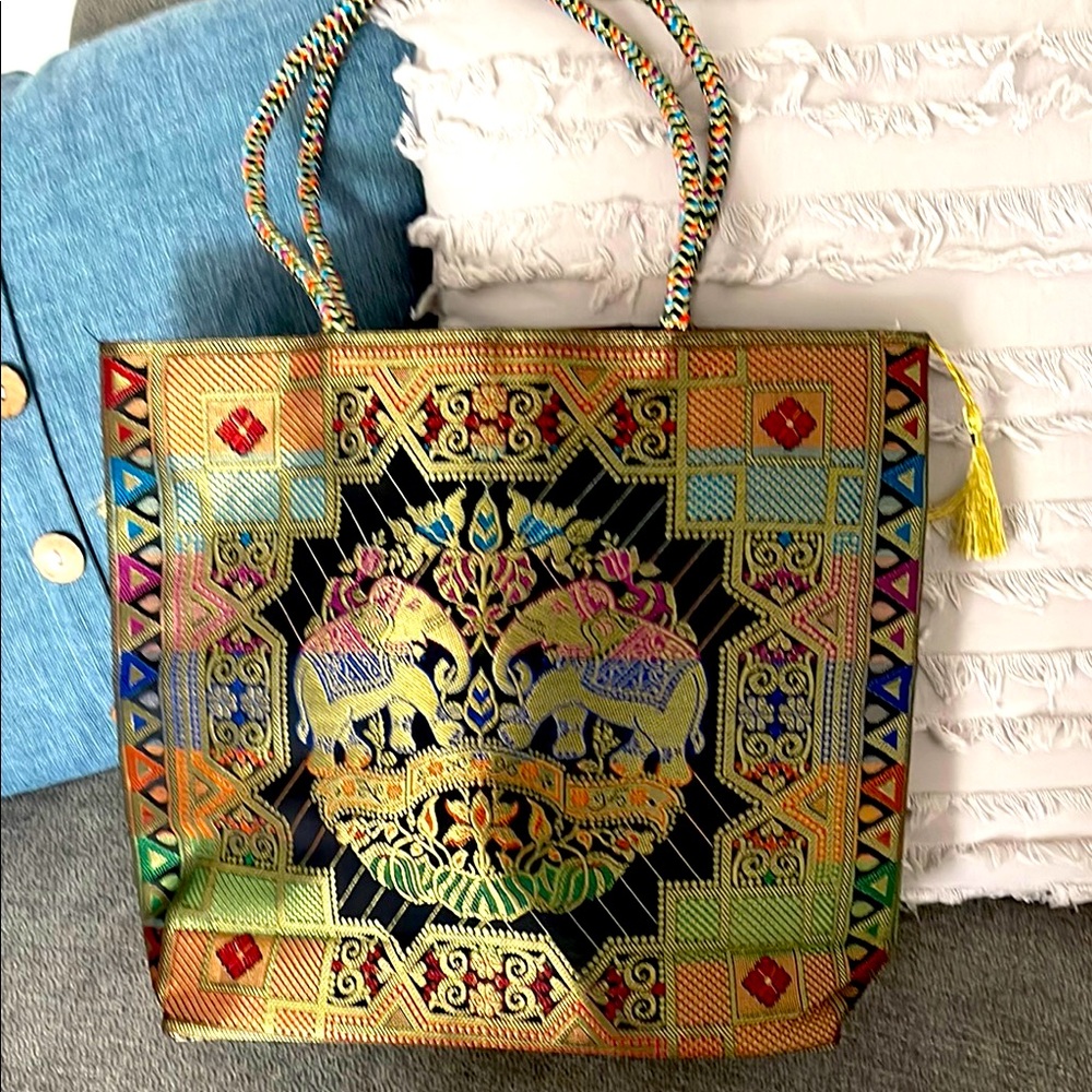 Colorful Embroidered Tote Bag